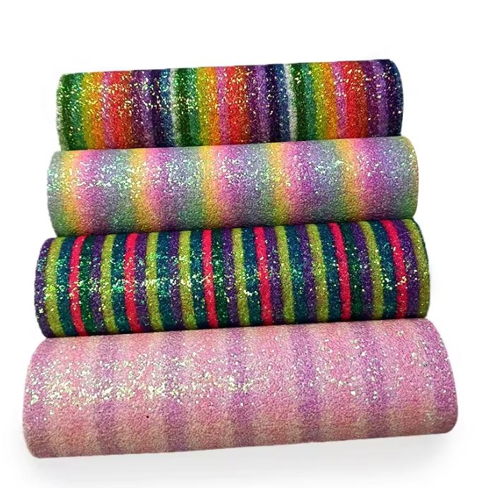 Rainbow Stripe Chunky Glitter Pu Leather